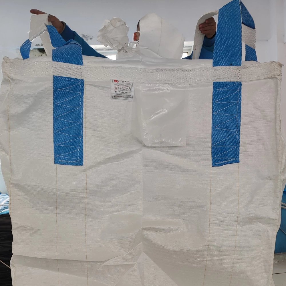 PE-Lined White FIBC with Blue Cross-Corner Loops